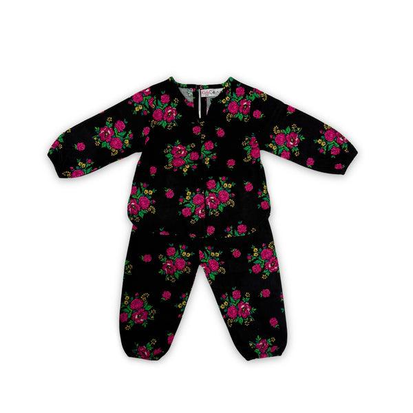 Black Pink Flower Corduroy 2 Pc Suit 🌸🖤